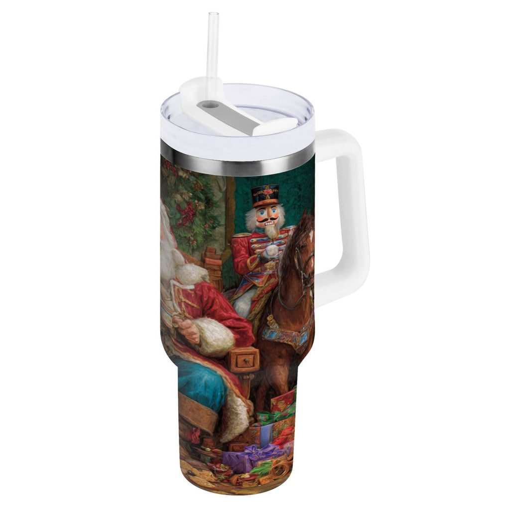 40 oz Insulated Stainless Steel Tumbler Double Wall Stainless Steel Tumbler with 2-Way Drinking Santa Eating Cookies Edition-O2P0
