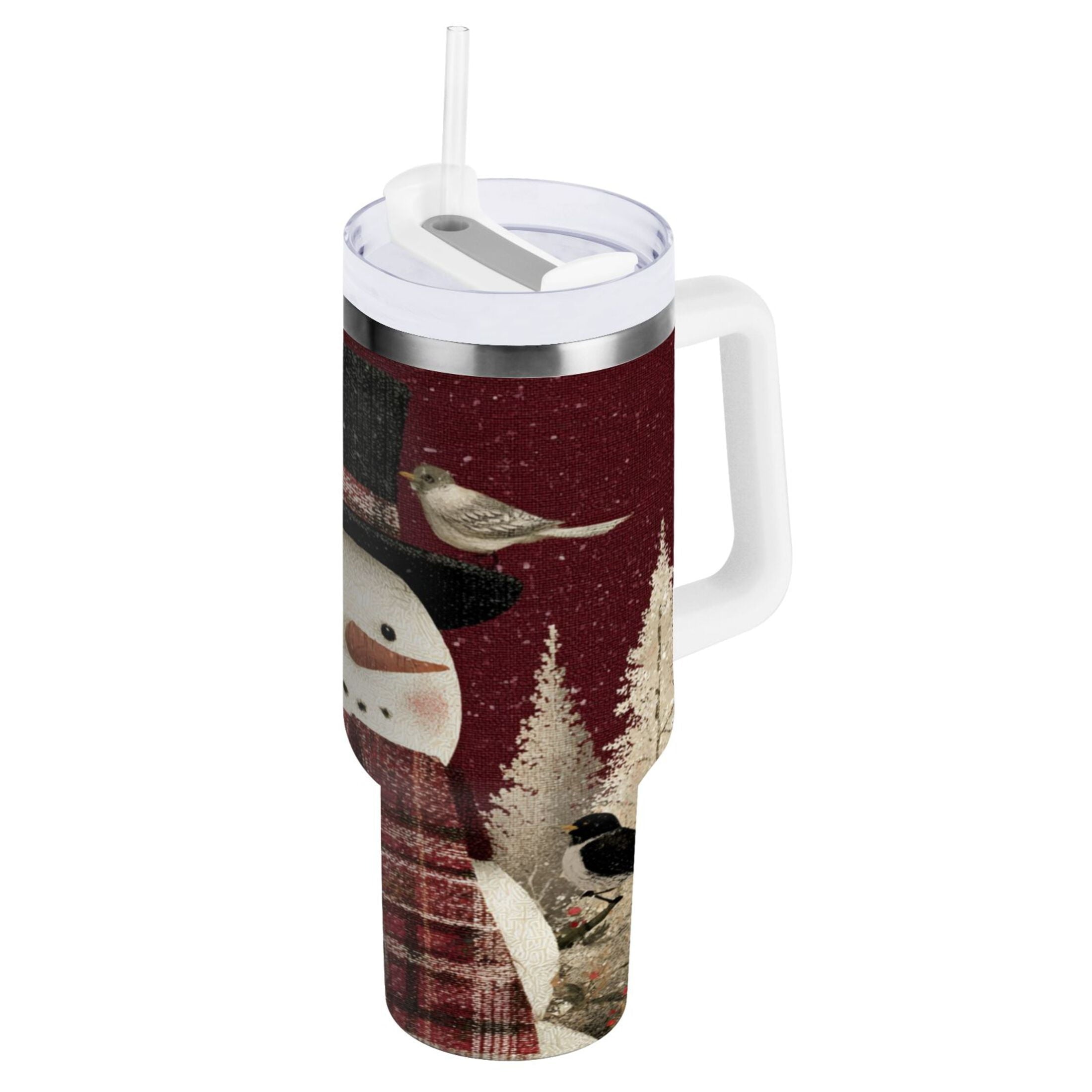 30 oz Insulated Stainless Steel Tumbler Double Wall Stainless Steel Tumbler with 2-Way Drinking Snowman and Birds Edition-EGEB