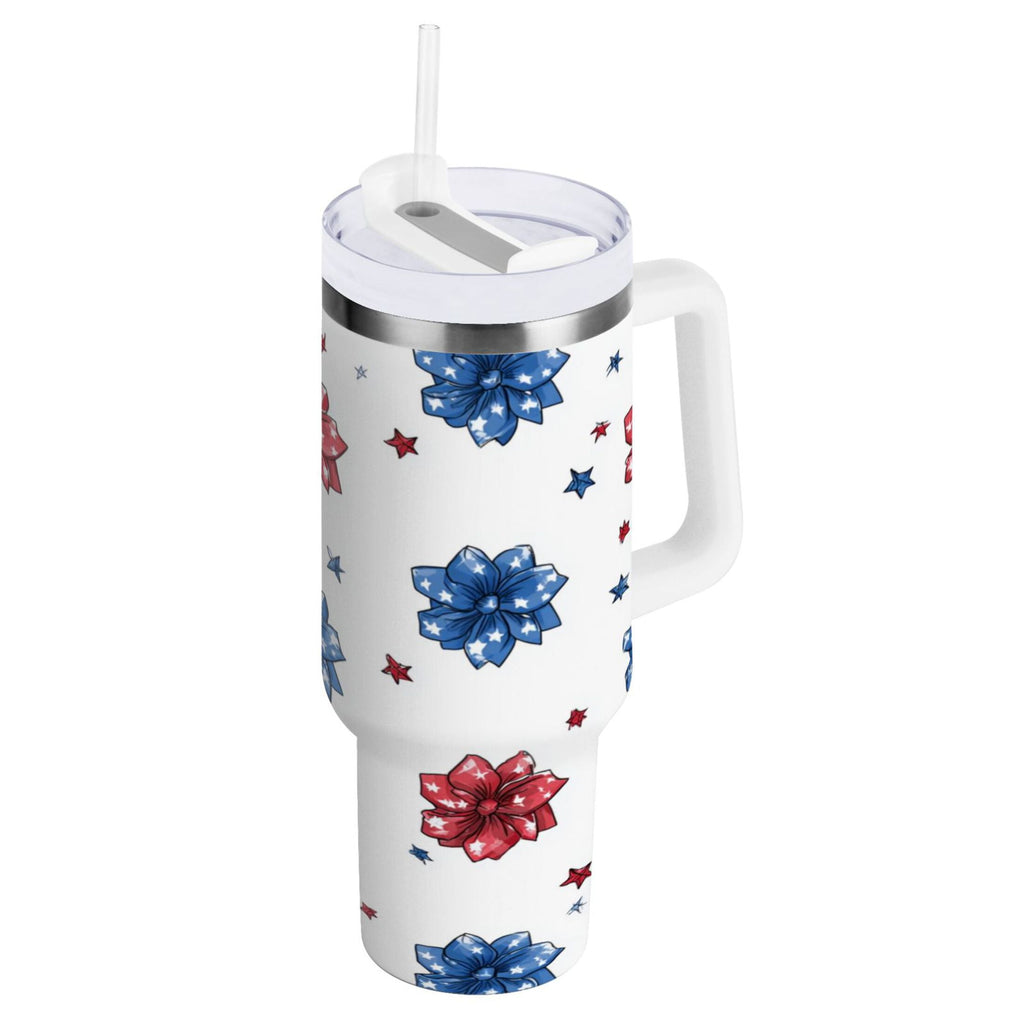 40 oz Insulated Stainless Steel Tumbler Double Wall Stainless Steel Tumbler with 2-Way Drinking Stars and Stripes Puttern Flower Edition-7L8K