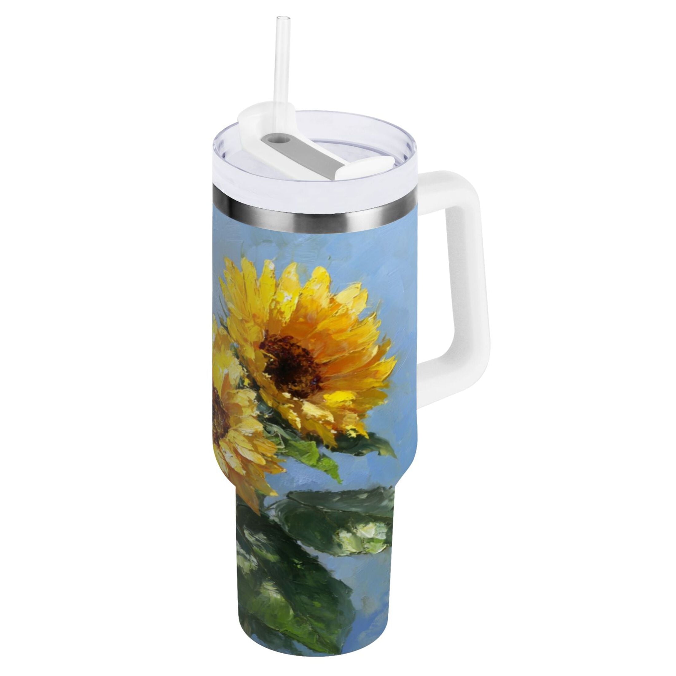40 oz Insulated Stainless Steel Tumbler Double Wall Stainless Steel Tumbler with 2-Way Drinking Sunflowers Painting Edition-HYAQ