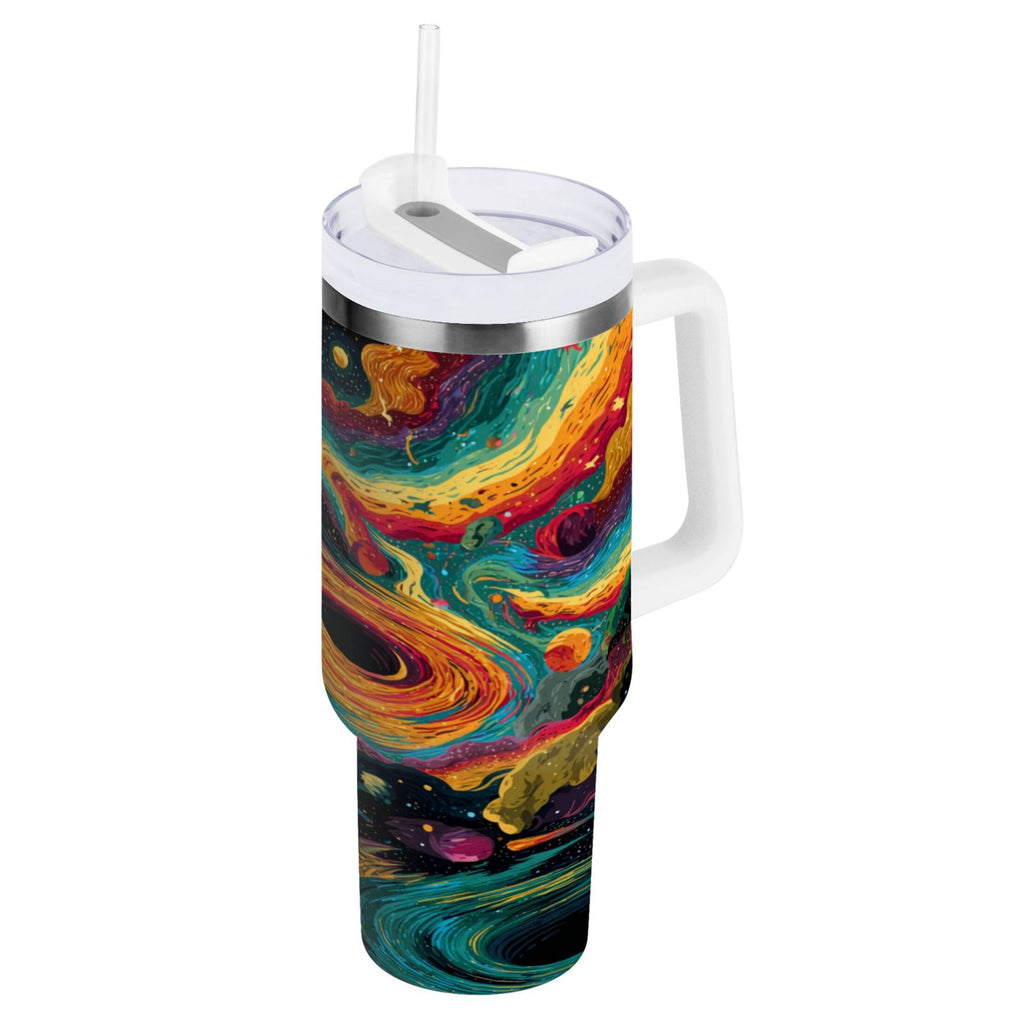 40 oz Insulated Stainless Steel Tumbler Double Wall Stainless Steel Tumbler with 2-Way Drinking Swirling Galaxy Edition-HVDN