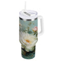 40 oz Insulated Stainless Steel Tumbler Double Wall Stainless Steel Tumbler with 2-Way Drinking Vintage Peonies and Daisies Edition-D83F