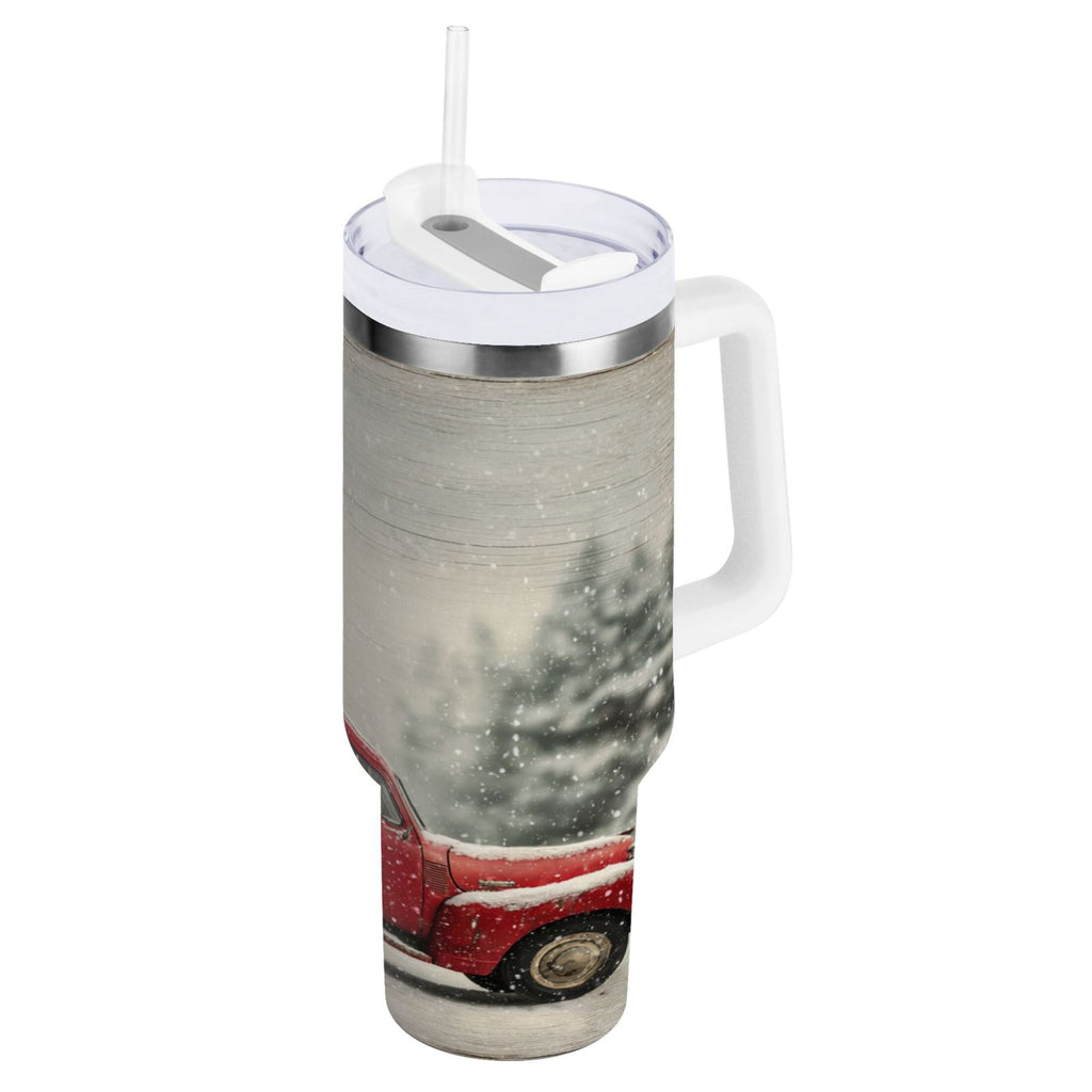 40 oz Insulated Stainless Steel Tumbler Double Wall Stainless Steel Tumbler with 2-Way Drinking Vintage Red Truck Edition-47NF