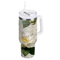 40 oz Insulated Stainless Steel Tumbler Double Wall Stainless Steel Tumbler with 2-Way Drinking Vintage White Camellias Edition-GF37