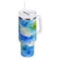 40 oz Insulated Stainless Steel Tumbler Double Wall Stainless Steel Tumbler with 2-Way Drinking Watercolor Blue Cornflowers Edition-E085