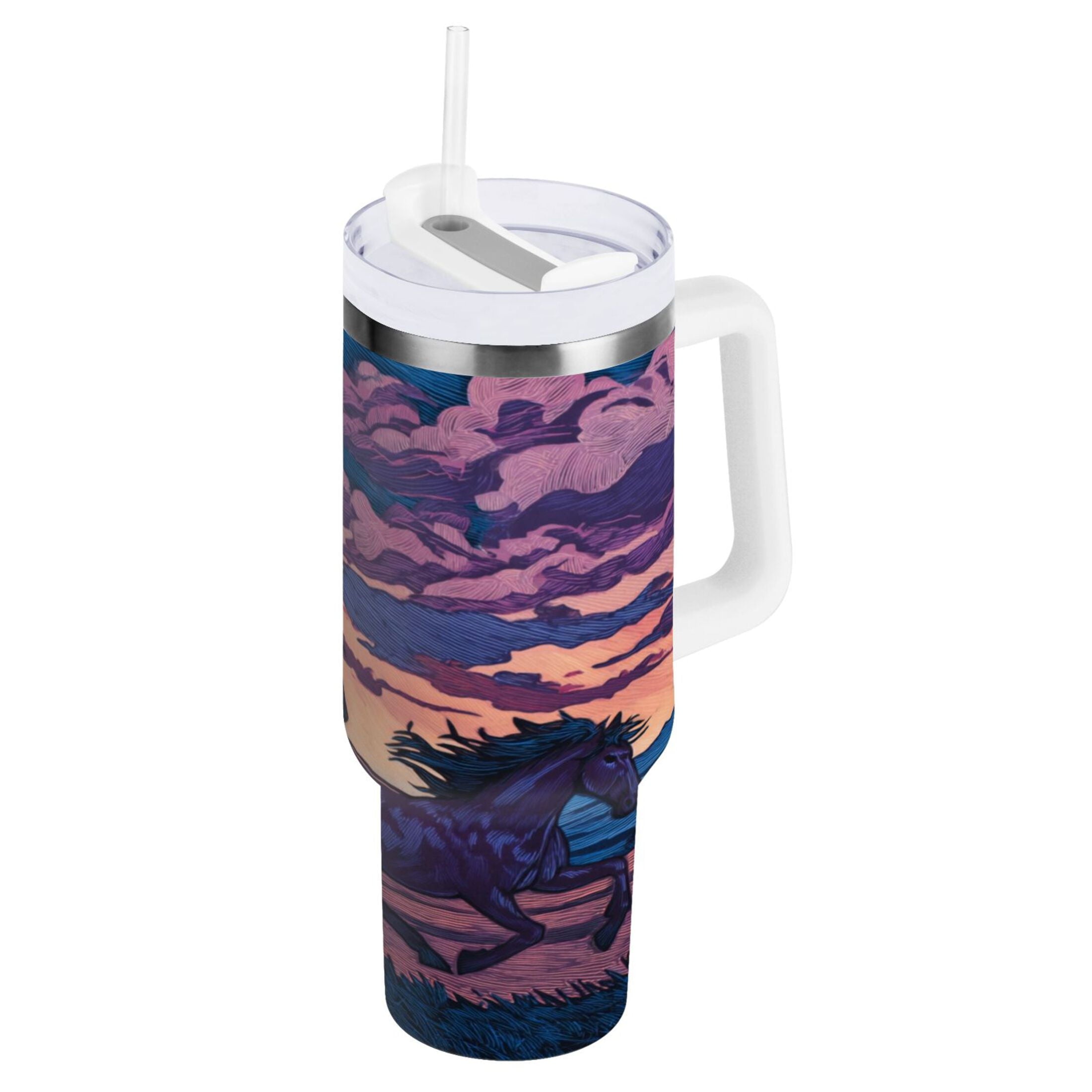 40 oz Insulated Stainless Steel Tumbler Double Wall Stainless Steel Tumbler with 2-Way Drinking Wild Horses Running Edition-VW8K
