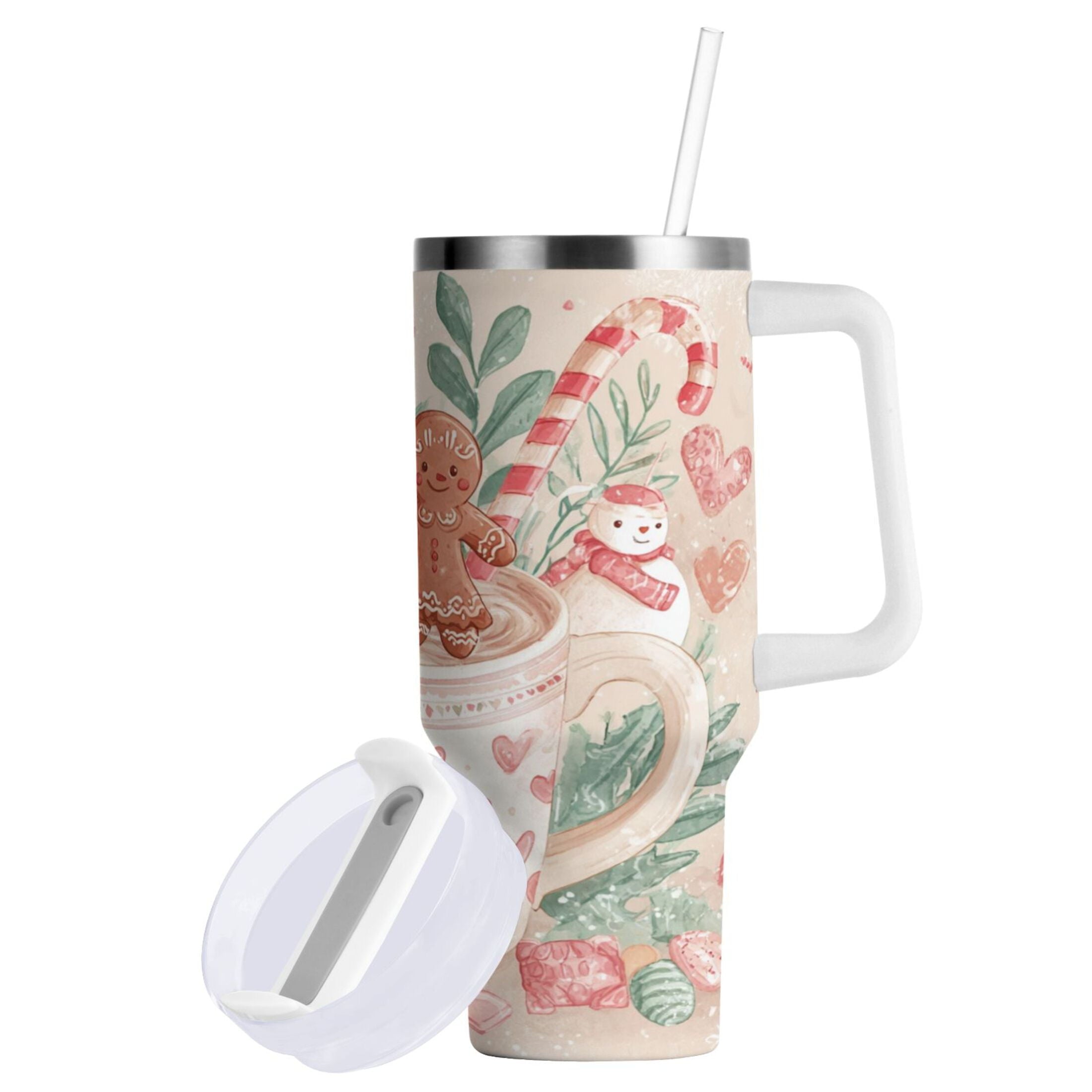 30 oz Insulated Stainless Steel Tumbler Double Wall Stainless Steel Tumbler with 2-Way Drinking Cute Christmas Design Edition-MQZW