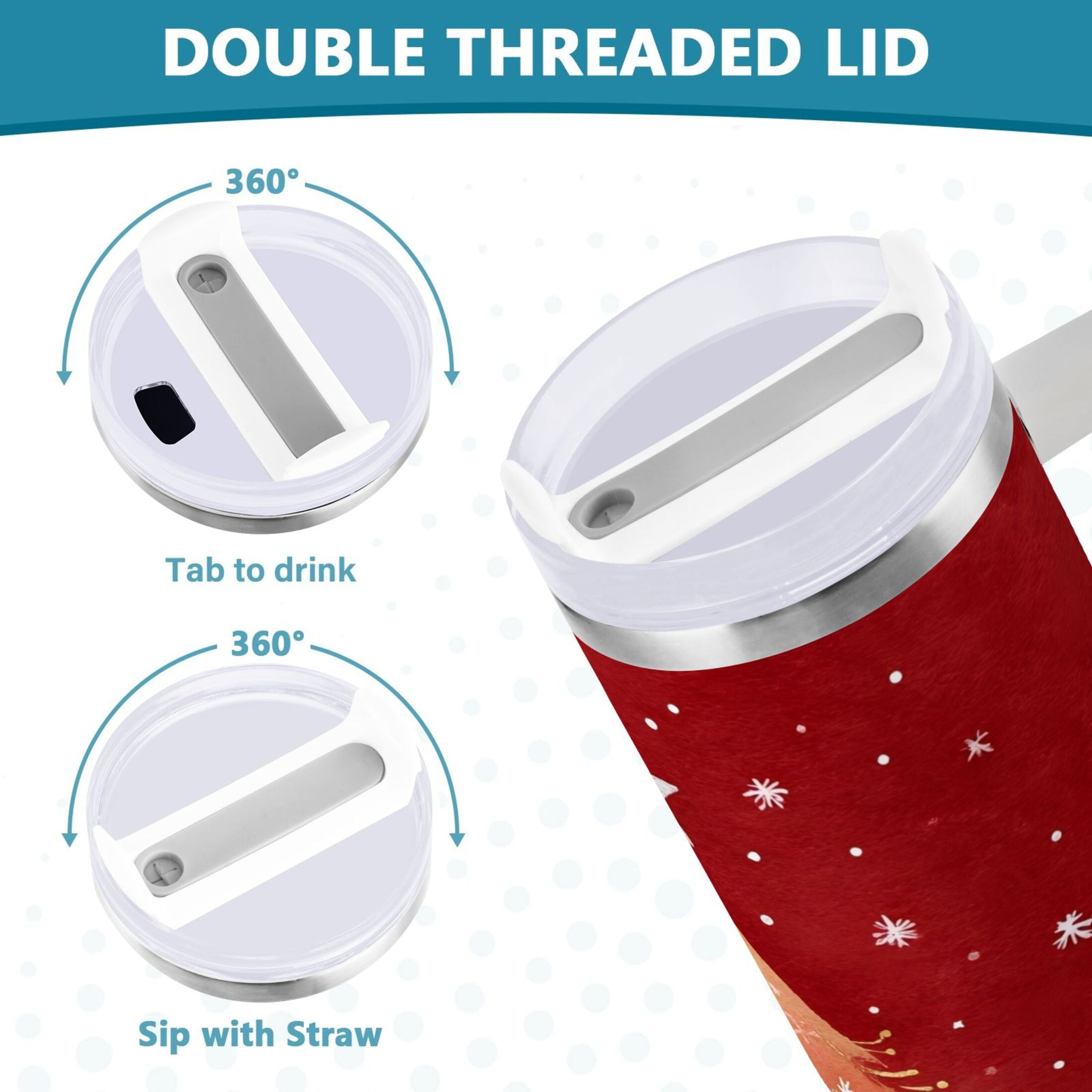 40 oz Insulated Stainless Steel Tumbler Double Wall Stainless Steel Tumbler with 2-Way Drinking Red Christmas Tree Edition-0RK4