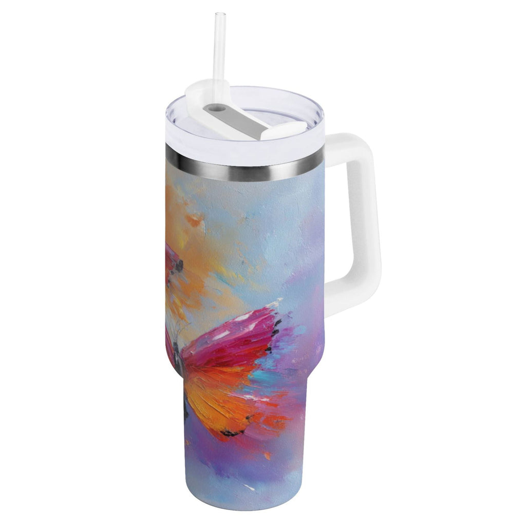 30 oz Insulated Stainless Steel Tumbler Double Wall Stainless Steel Tumbler with 2-Way Drinking Red and Orange Butterflies Edition-VPZQ