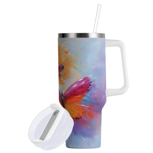 30 oz Insulated Stainless Steel Tumbler Double Wall Stainless Steel Tumbler with 2-Way Drinking Red and Orange Butterflies Edition-VPZQ