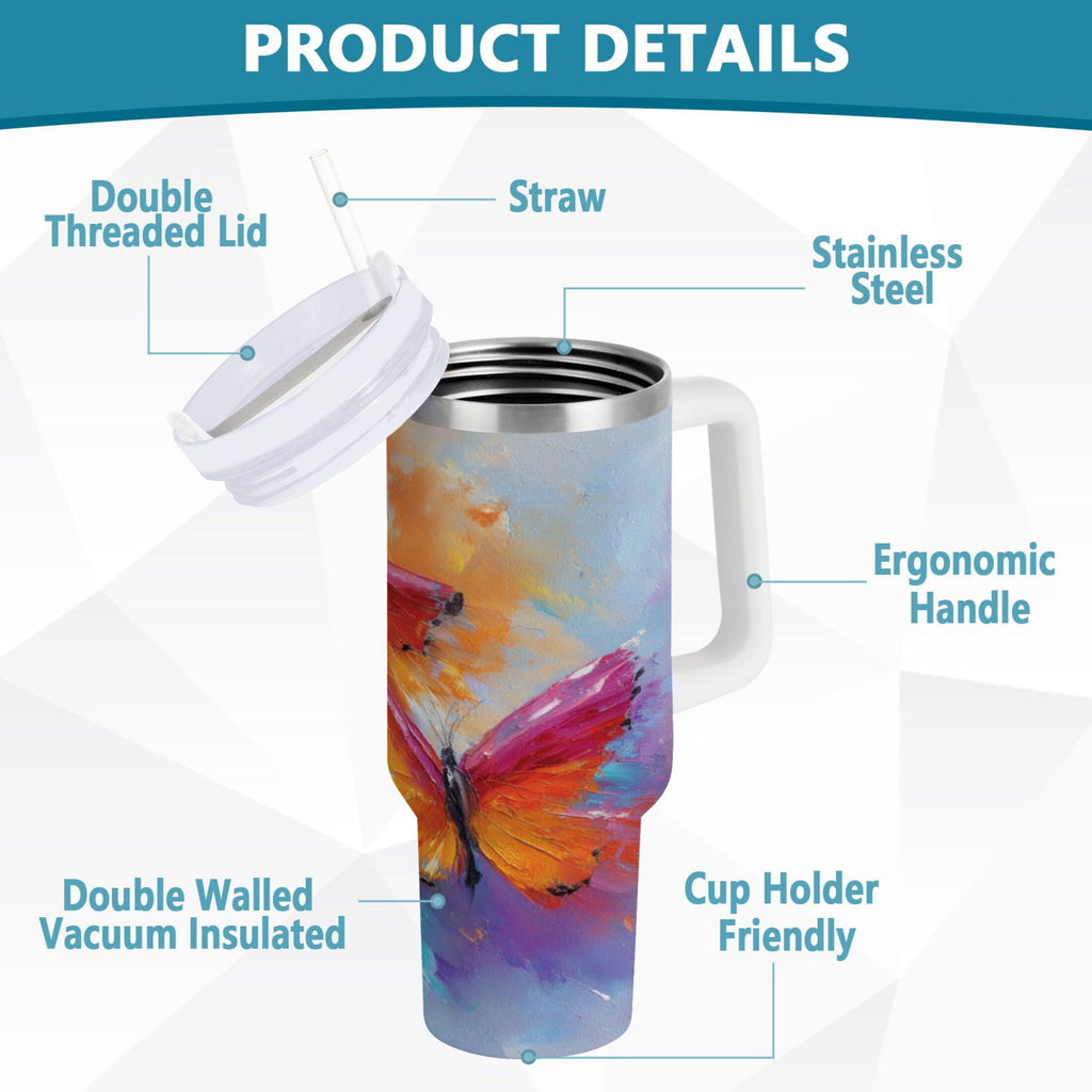 30 oz Insulated Stainless Steel Tumbler Double Wall Stainless Steel Tumbler with 2-Way Drinking Red and Orange Butterflies Edition-VPZQ