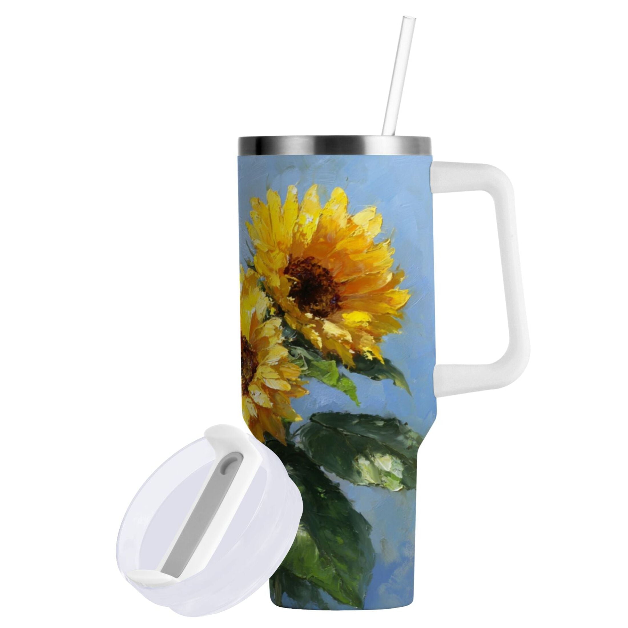 40 oz Insulated Stainless Steel Tumbler Double Wall Stainless Steel Tumbler with 2-Way Drinking Sunflowers Painting Edition-HYAQ