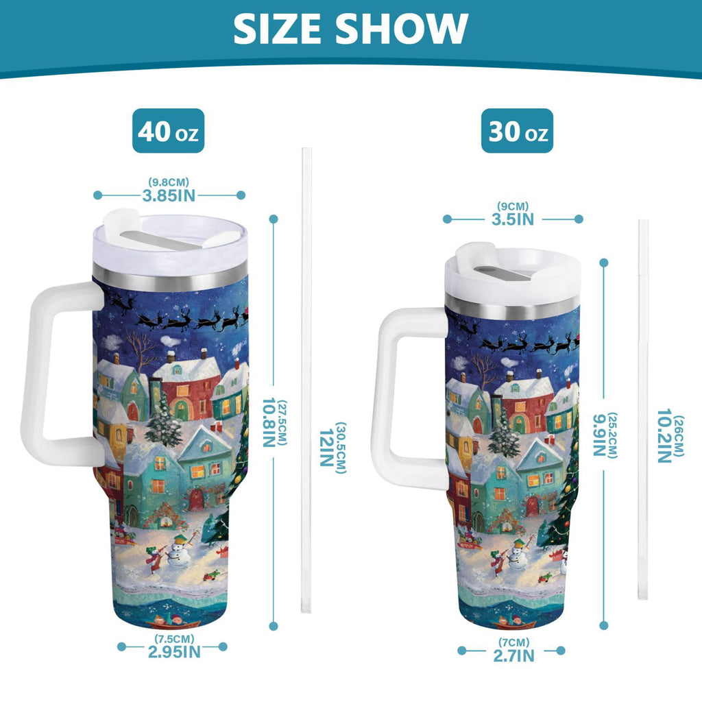 30 oz Insulated Stainless Steel Tumbler Double Wall Stainless Steel Tumbler with 2-Way Drinking Charming Christmas Scene Edition-CUKU