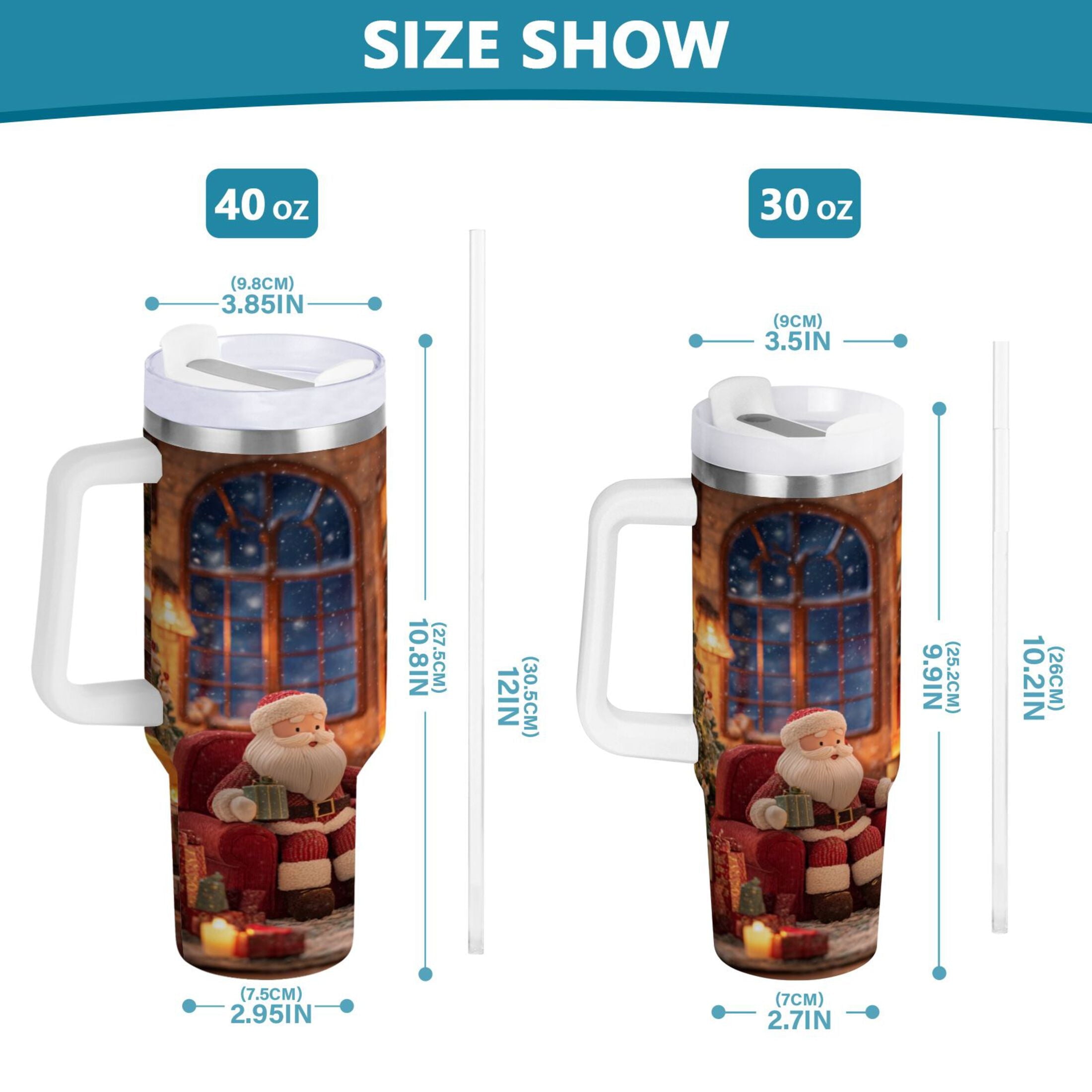 40 oz Insulated Stainless Steel Tumbler Double Wall Stainless Steel Tumbler with 2-Way Drinking Sitting Santa Claus Edition-D17D