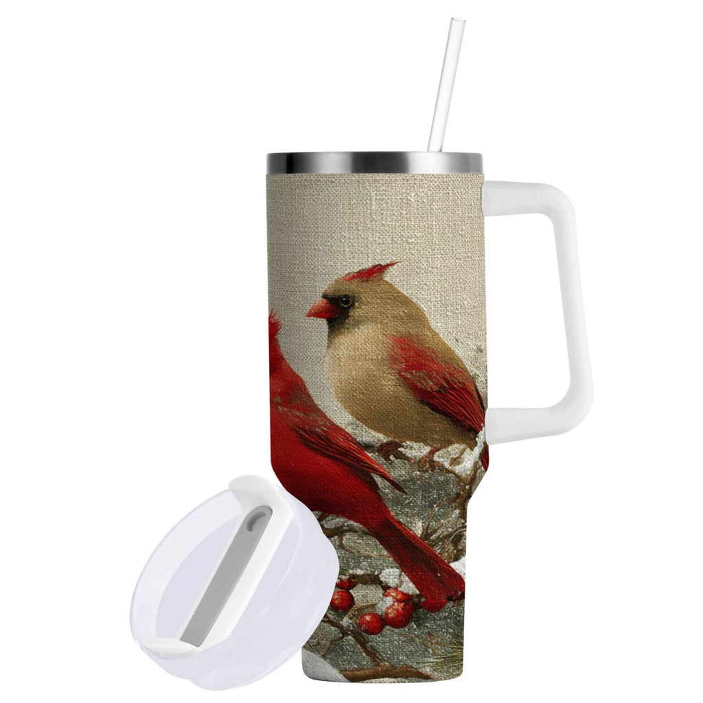 30 oz Insulated Stainless Steel Tumbler Double Wall Stainless Steel Tumbler with 2-Way Drinking Bird and Snow-covered Trees Edition-R8E6