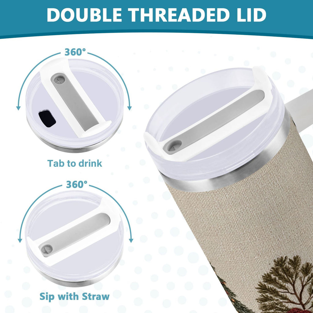 30 oz Insulated Stainless Steel Tumbler Double Wall Stainless Steel Tumbler with 2-Way Drinking Snowmen and Deer in The Forest Edition-8O0F