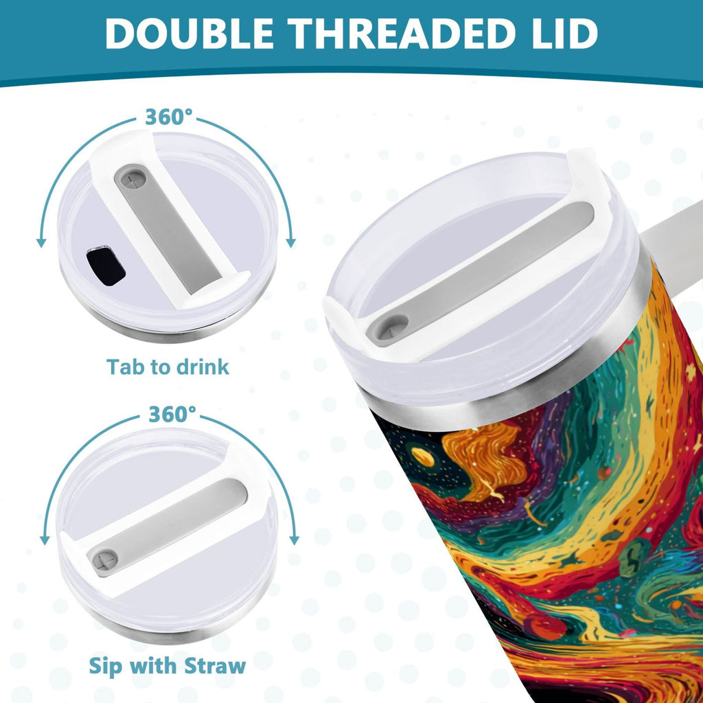 40 oz Insulated Stainless Steel Tumbler Double Wall Stainless Steel Tumbler with 2-Way Drinking Swirling Galaxy Edition-HVDN