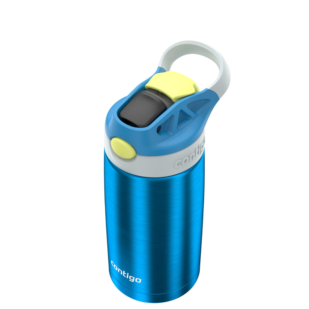 Kids Water Bottle with Straw 13 oz Autospout, Easy Clean Lid, Pop Up Spill Proof Valve, Durable BPA Free Plastic, for School Sports Travel, Blue Edition-ZTJF