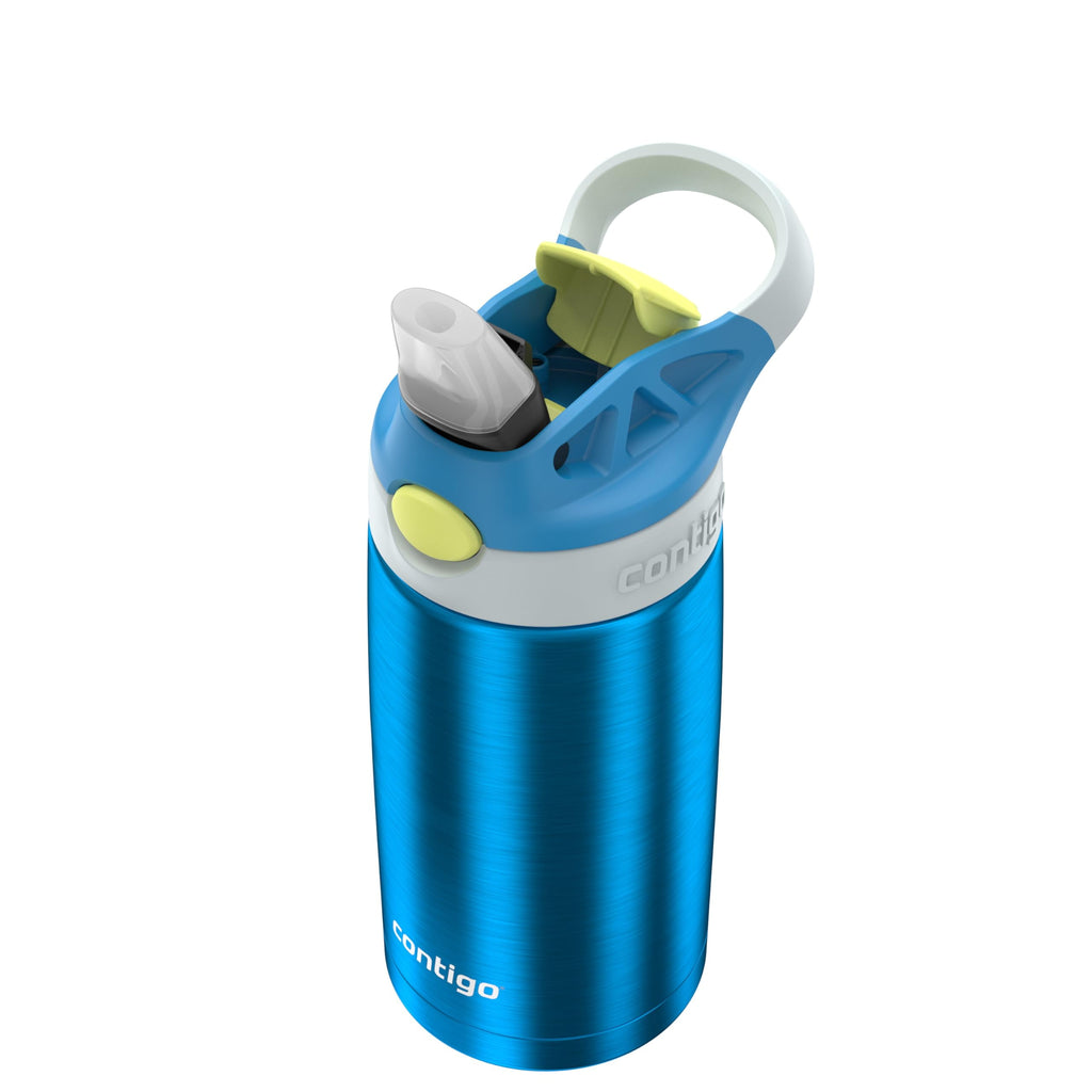 Kids Water Bottle with Straw 13 oz Autospout, Easy Clean Lid, Pop Up Spill Proof Valve, Durable BPA Free Plastic, for School Sports Travel, Blue Edition-ZTJF