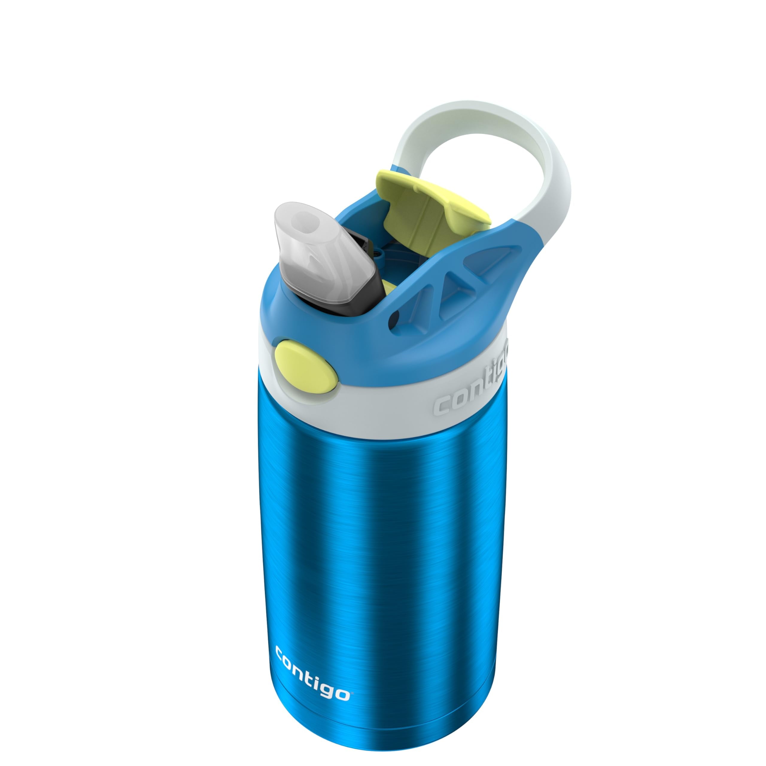 Kids Water Bottle with Straw 13 oz Autospout, Easy Clean Lid, Pop Up Spill Proof Valve, Durable BPA Free Plastic, for School Sports Travel, Blue Edition-ZTJF