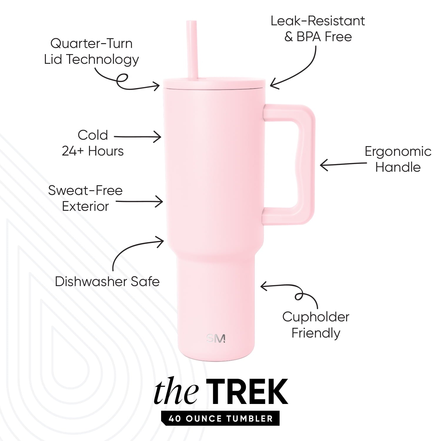 Simple Modern 40 fl oz Insulated Stainless Steel Trek Tumbler with Straw Lid | Blush Edition-FTMV