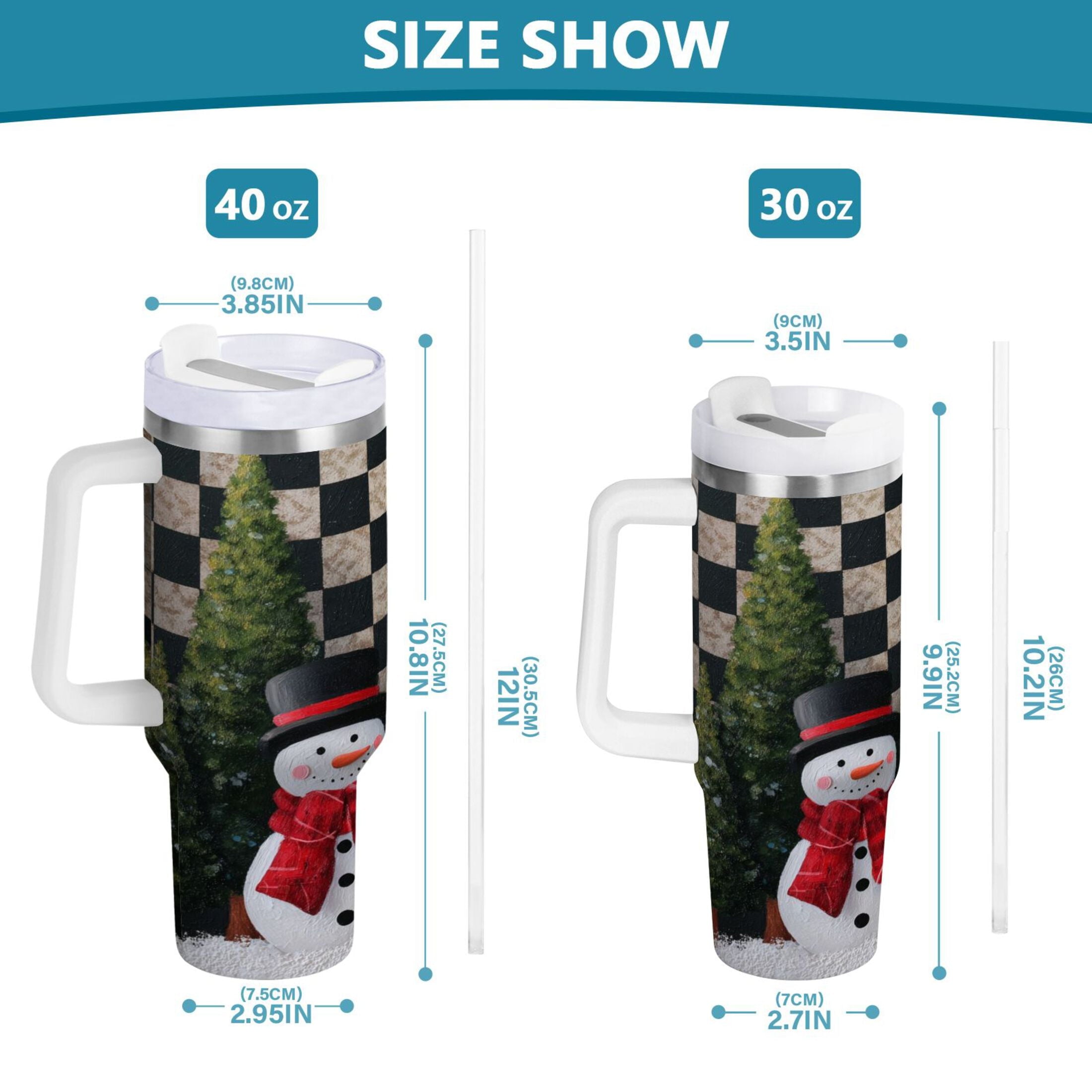 30 oz Insulated Stainless Steel Tumbler Double Wall Stainless Steel Tumbler with 2-Way Drinking Two Snowmen Pattern Edition-V0K1