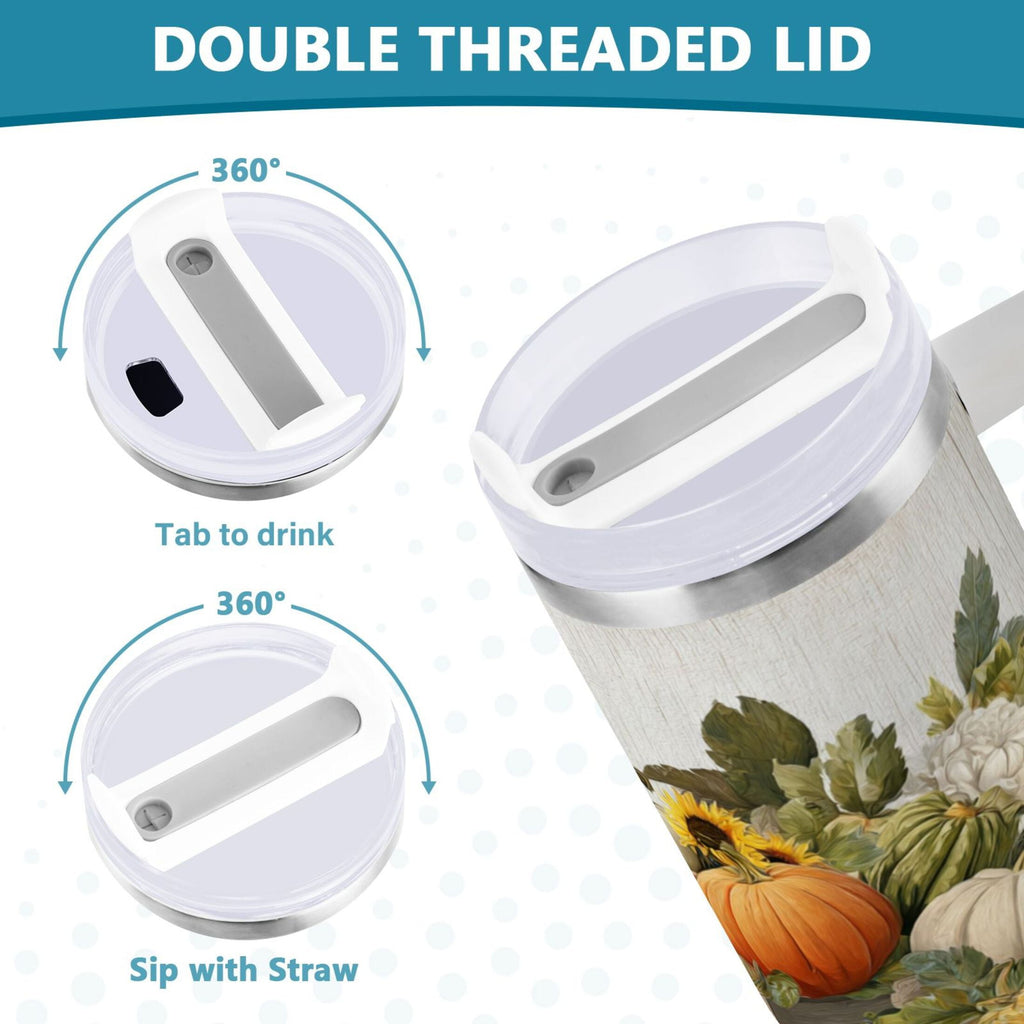 40 oz Insulated Stainless Steel Tumbler Double Wall Stainless Steel Tumbler with 2-Way Drinking Truck Full Of Pumpkins Edition-XDON