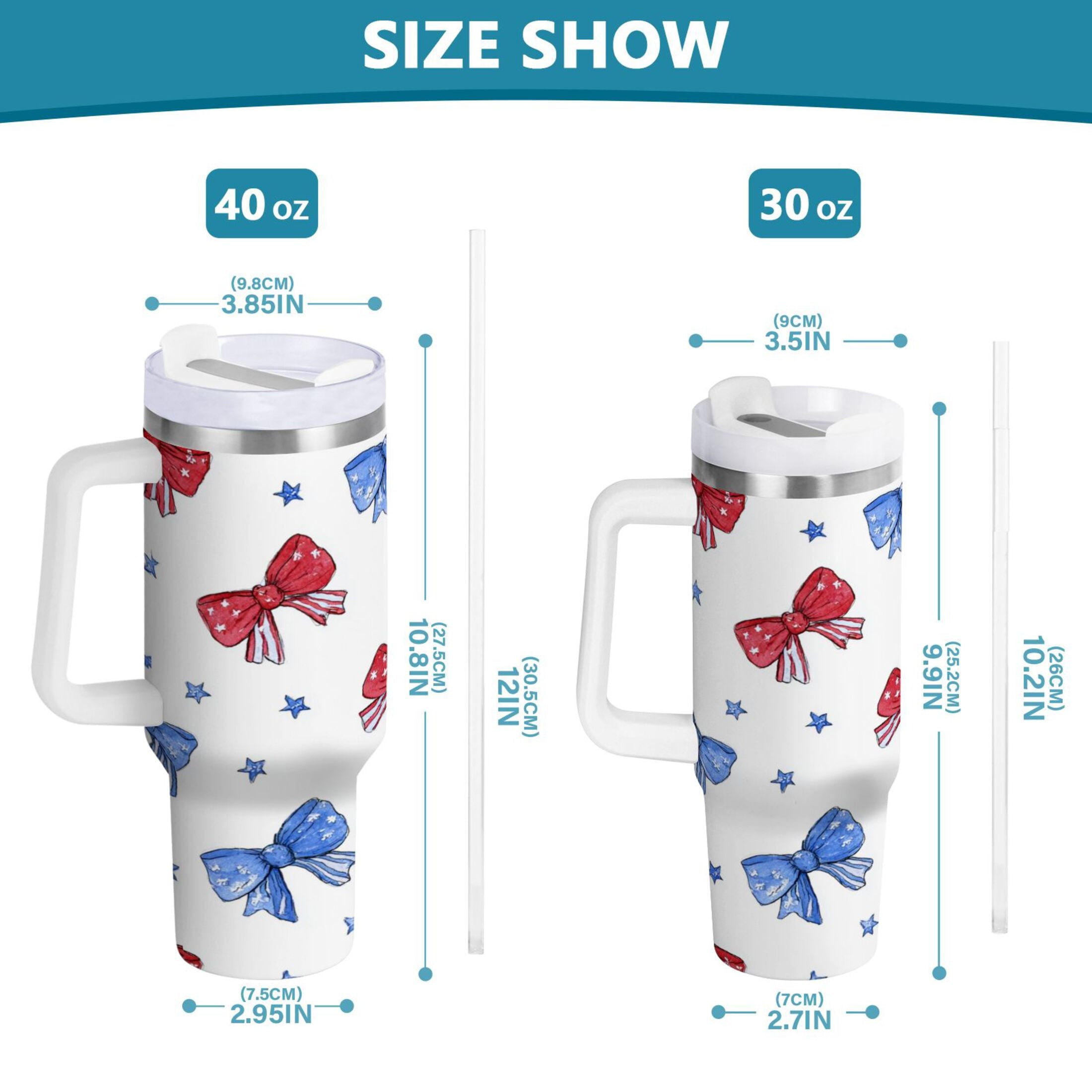 40 oz Insulated Stainless Steel Tumbler Double Wall Stainless Steel Tumbler with 2-Way Drinking Hand-drawn Bows Edition-9RPN