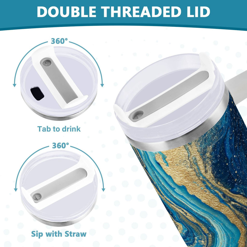 30 oz Insulated Stainless Steel Tumbler Double Wall Stainless Steel Tumbler with 2-Way Drinking Blue and Gold Ocean Edition-5REI