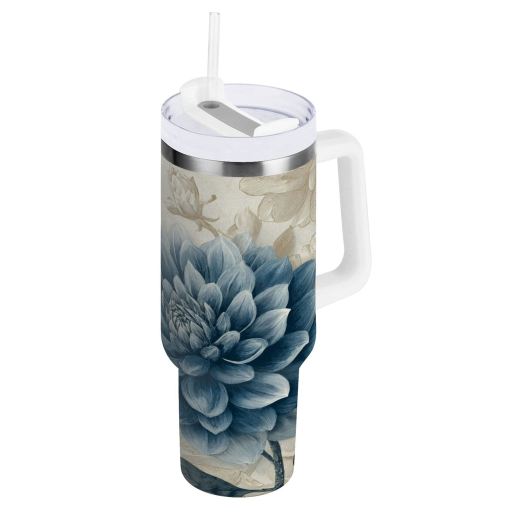 40 oz Insulated Stainless Steel Tumbler Double Wall Stainless Steel Tumbler with 2-Way Drinking Blue Flower with Butterflies Edition-SVV5