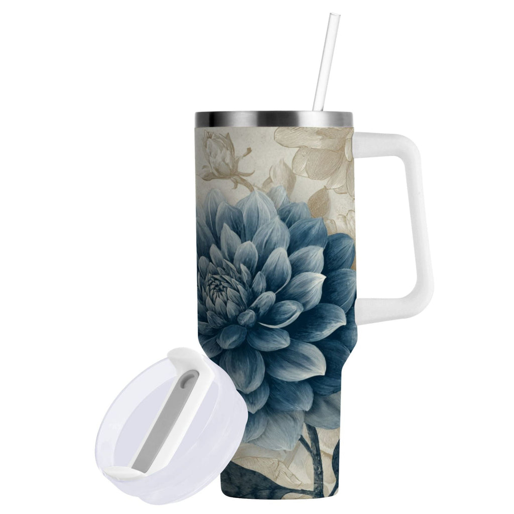 40 oz Insulated Stainless Steel Tumbler Double Wall Stainless Steel Tumbler with 2-Way Drinking Blue Flower with Butterflies Edition-SVV5