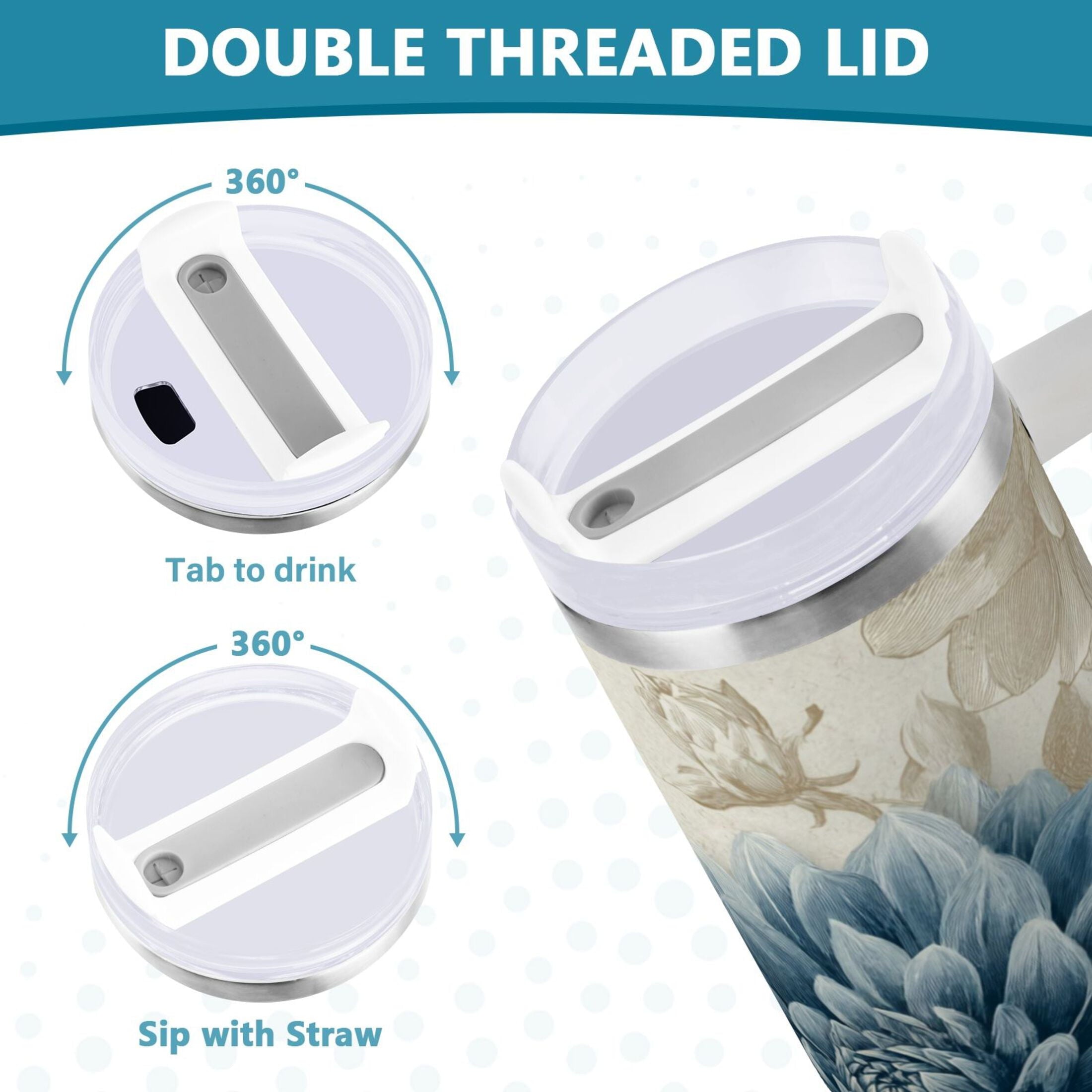 40 oz Insulated Stainless Steel Tumbler Double Wall Stainless Steel Tumbler with 2-Way Drinking Blue Flower with Butterflies Edition-SVV5