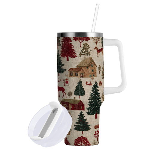 30 oz Insulated Stainless Steel Tumbler Double Wall Stainless Steel Tumbler with 2-Way Drinking Christmas Trees Deer and Houses Edition-KNJX