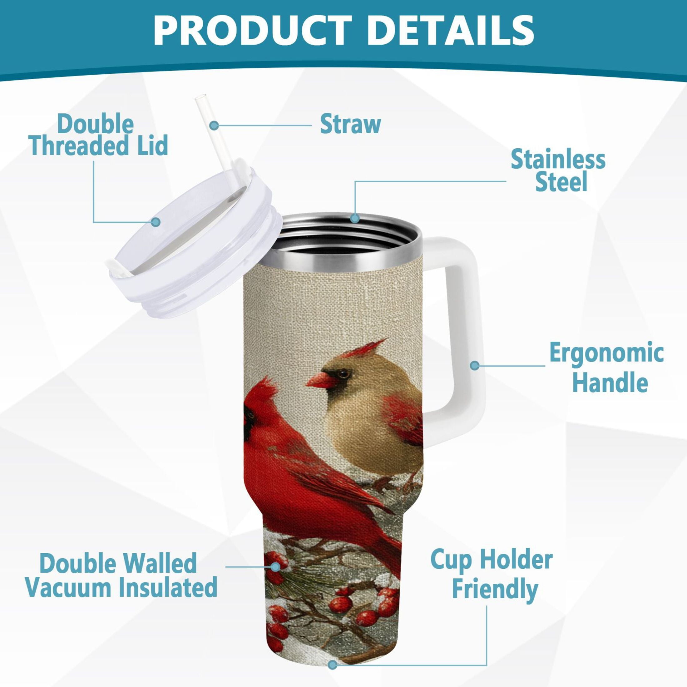 30 oz Insulated Stainless Steel Tumbler Double Wall Stainless Steel Tumbler with 2-Way Drinking Bird and Snow-covered Trees Edition-R8E6