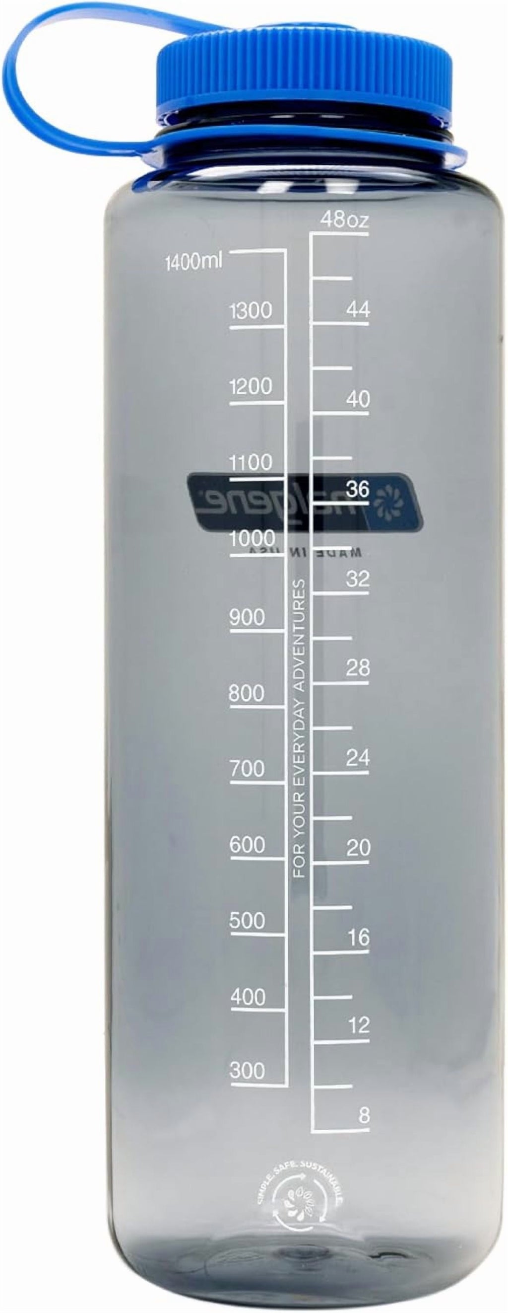 Nalgene Sustain Tritan BPA-Free Water Made with Material Derived from 50% Plastic Waste (using ISCC certified mass balance), 48 OZ, Wide Mouth, Cerulean Edition-LNDX