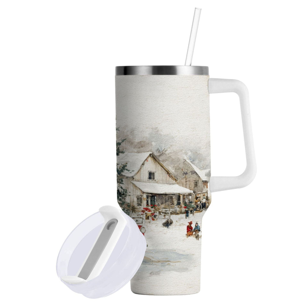 30 oz Insulated Stainless Steel Tumbler Double Wall Stainless Steel Tumbler with 2-Way Drinking Truck with Christmas Decorations Edition-KHYS