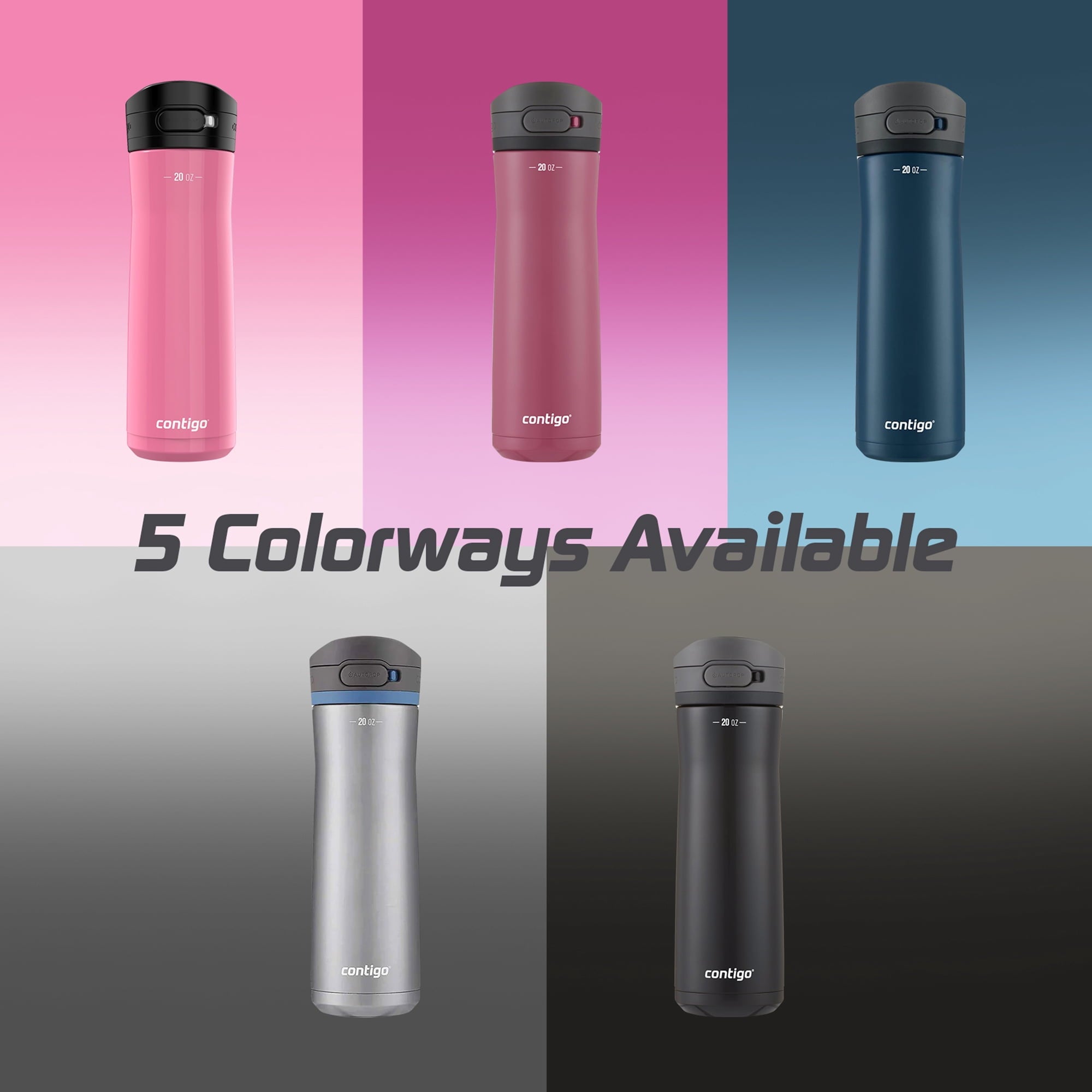 Contigo Jackson Chill 2.0 Stainless Steel Water Bottle with AUTOPOP Lid, 20 Ounces, Azalea Edition-AYX1