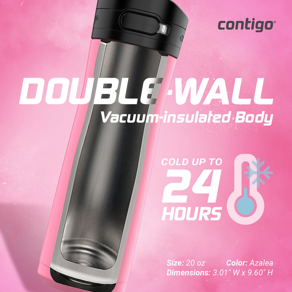 Contigo Jackson Chill 2.0 Stainless Steel Water Bottle with AUTOPOP Lid, 20 Ounces, Azalea Edition-AYX1