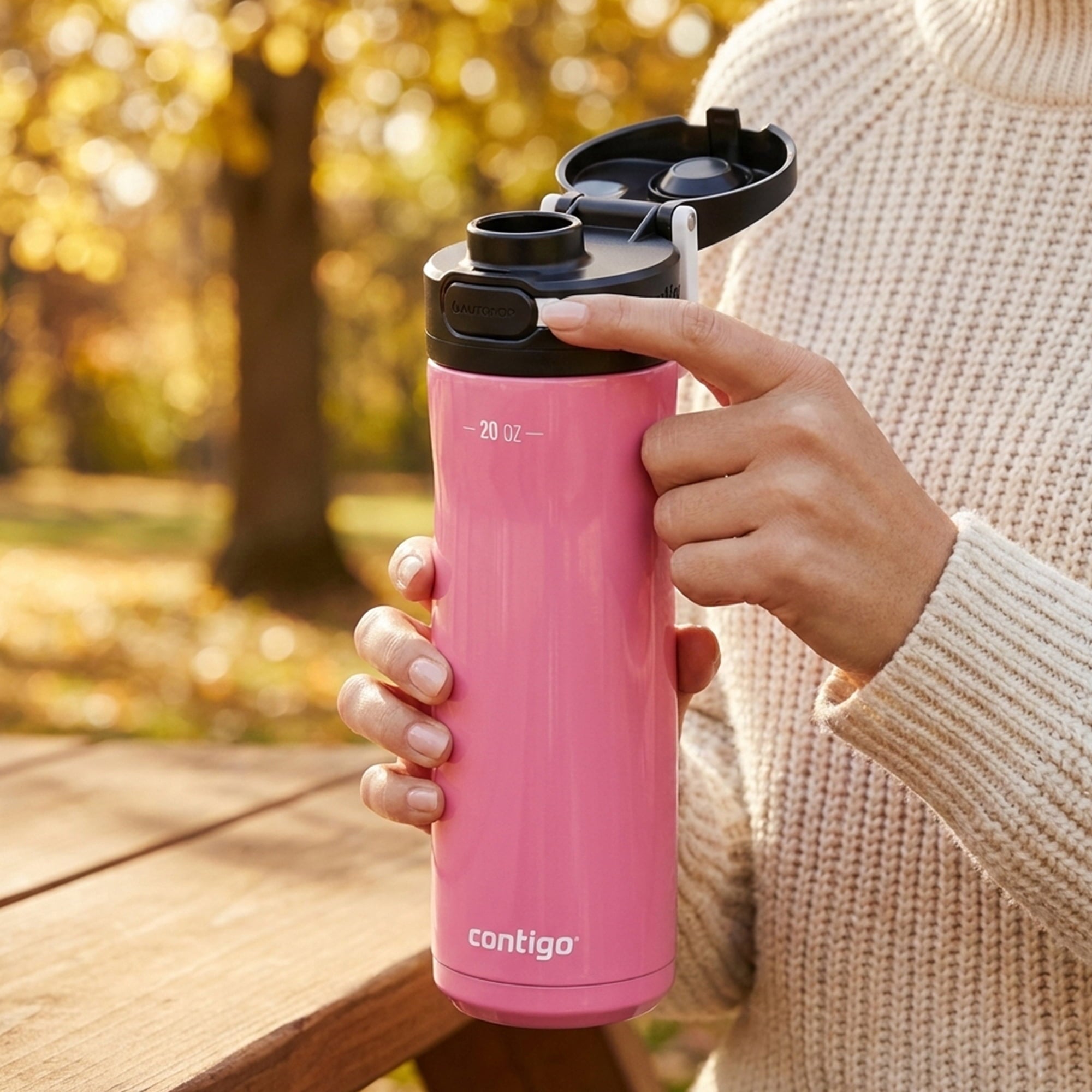 Contigo Jackson Chill 2.0 Stainless Steel Water Bottle with AUTOPOP Lid, 20 Ounces, Azalea Edition-AYX1