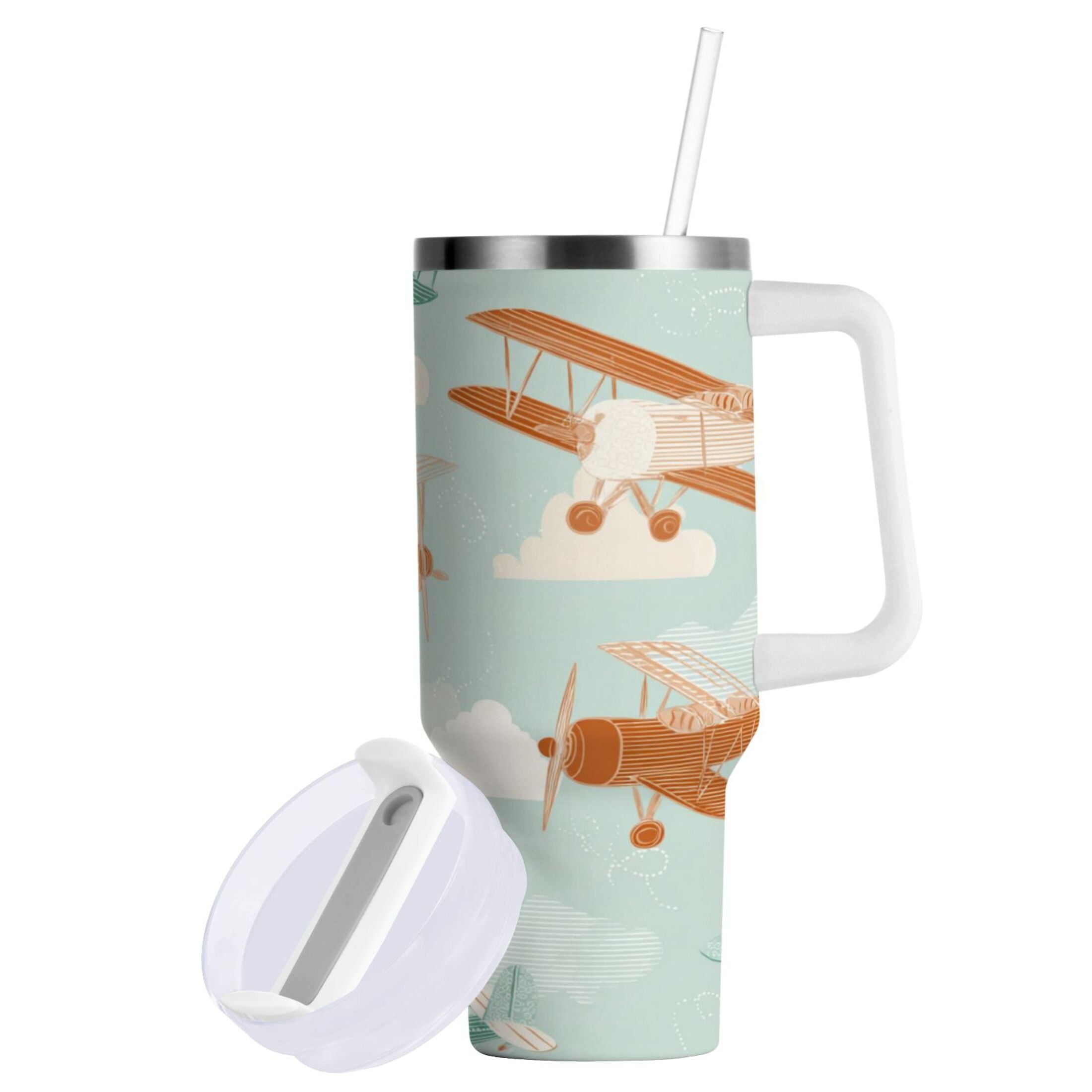 40 oz Insulated Stainless Steel Tumbler Double Wall Stainless Steel Tumbler with 2-Way Drinking Cute Airplanes Edition-8ZBZ