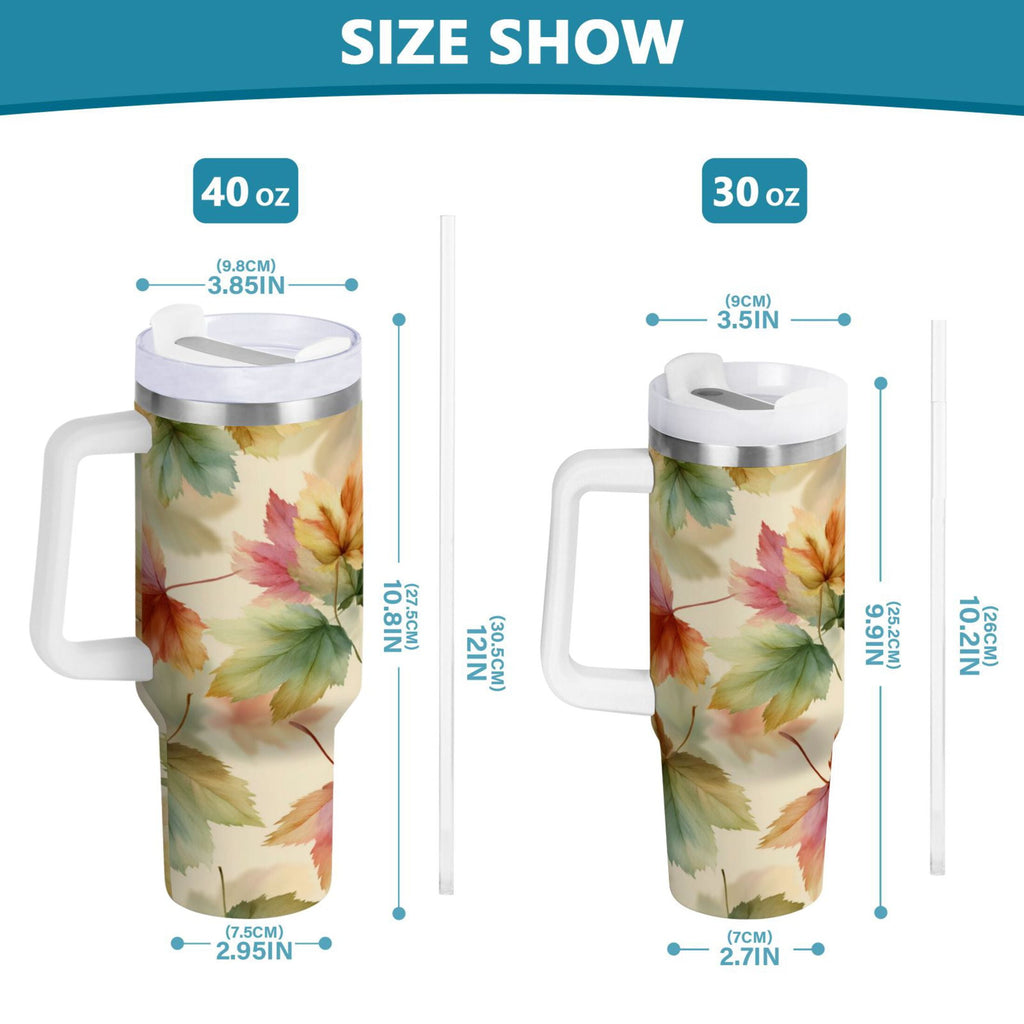 40 oz Insulated Stainless Steel Tumbler Double Wall Stainless Steel Tumbler with 2-Way Drinking Watercolor Maple Leaves Pattern Edition-I5IS