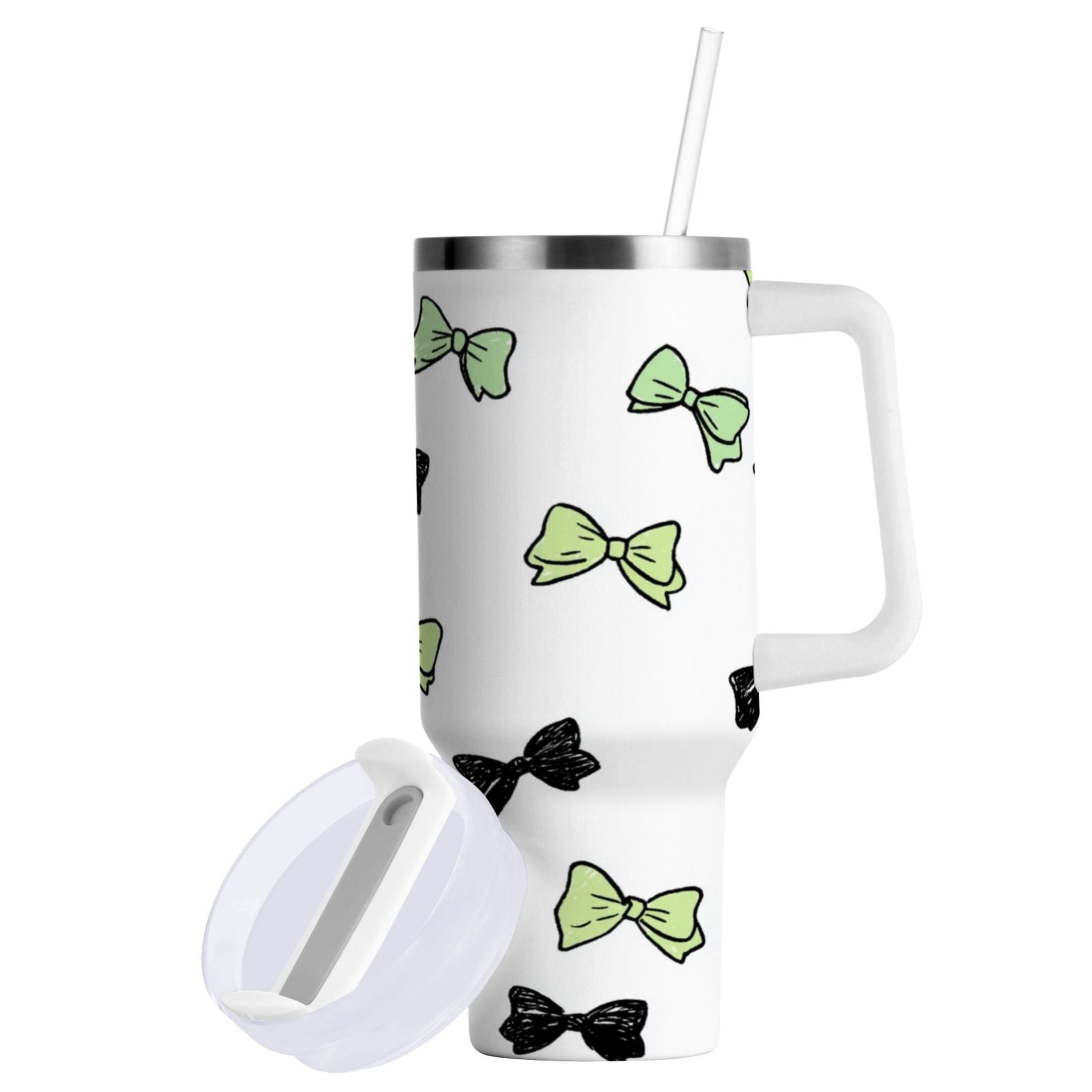 40 oz Insulated Stainless Steel Tumbler Double Wall Stainless Steel Tumbler with 2-Way Drinking Green and Black Bows Edition-MYWK