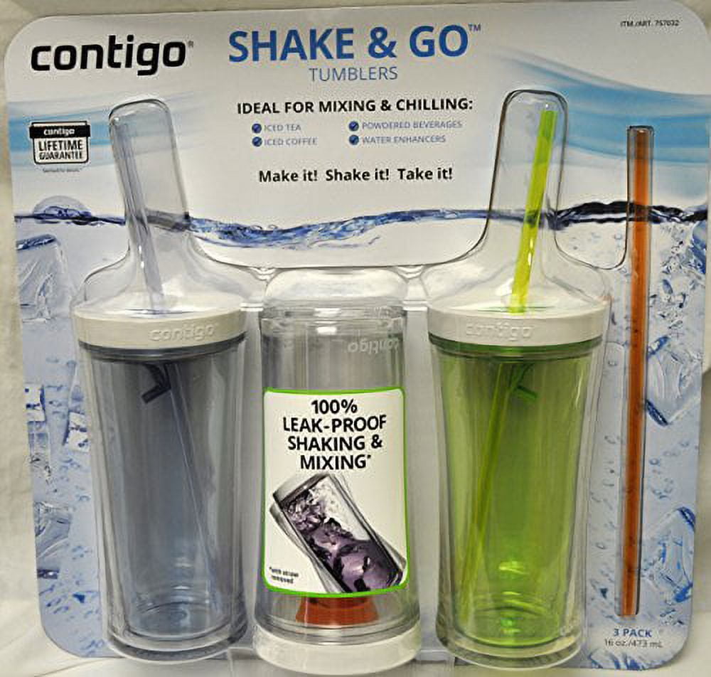 Contigo Shake &amp; Go Plastic Tumblers - Set of 3 (Green Navy &amp; Clear) Edition-SMFA