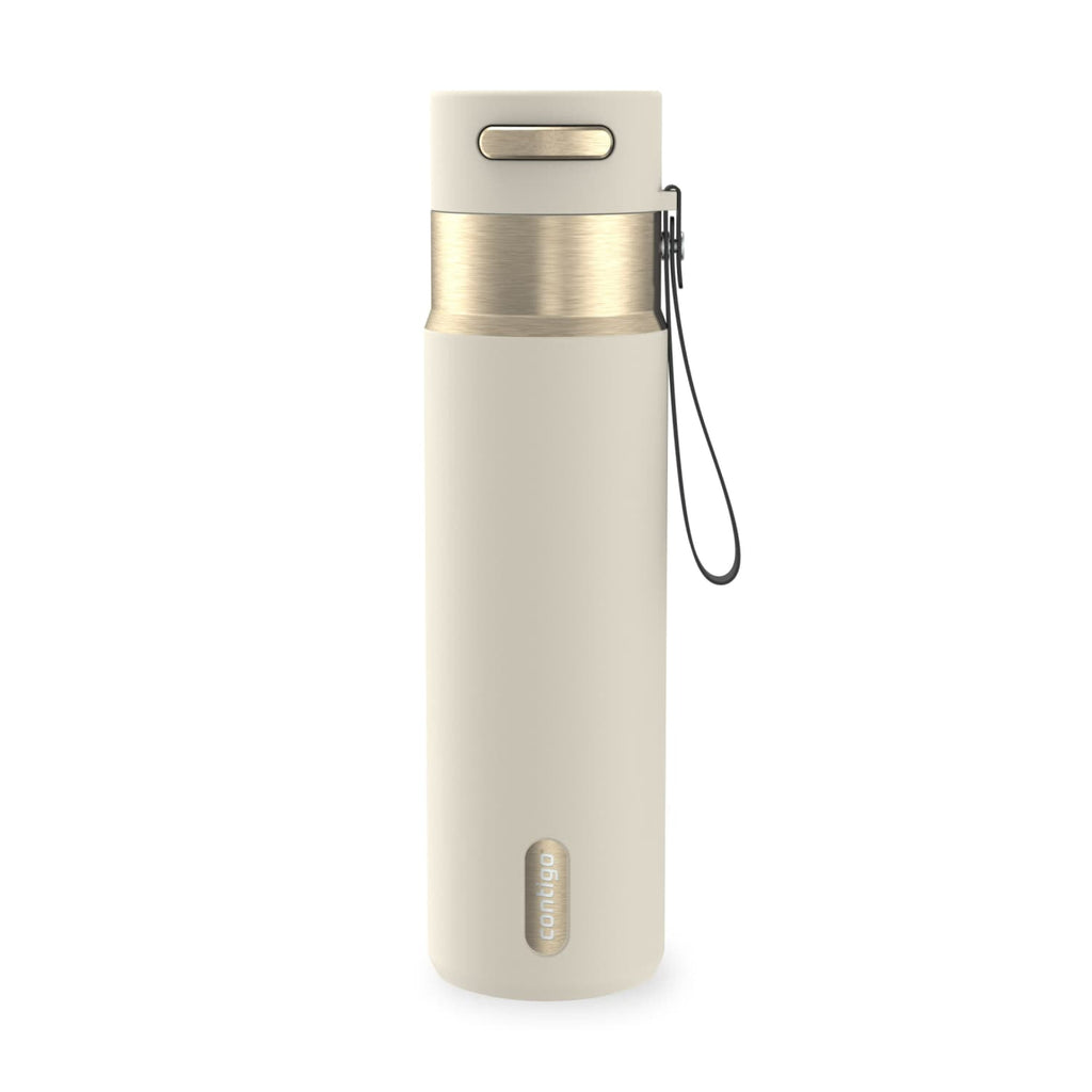 Contigo AutoSeal Leakproof Stainless Steel Reusable Water Bottle Tumbler with Carrying Strap, Cream/Champagne, 24 oz Edition-EMYX