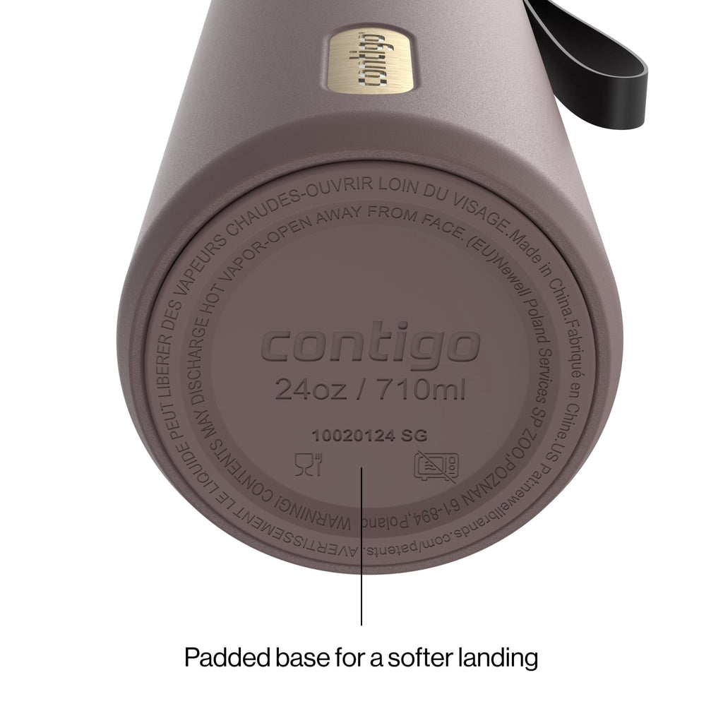 Contigo AutoSeal Leakproof Stainless Steel Reusable Water Bottle Tumbler with Carrying Strap, Cream/Champagne, 24 oz Edition-EMYX