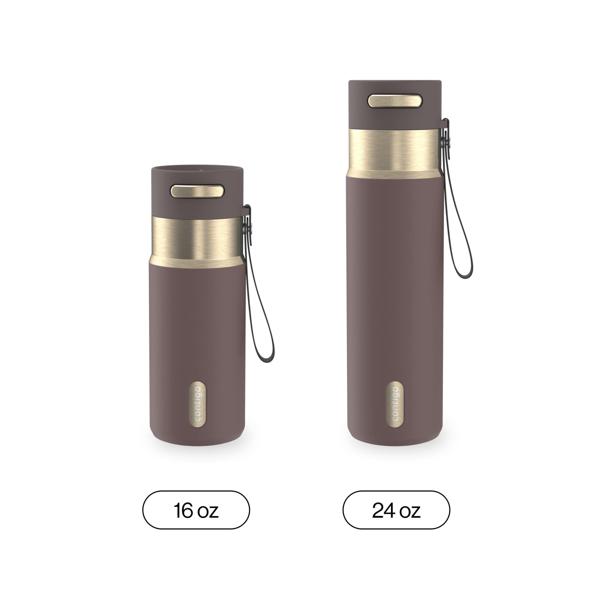 Contigo AutoSeal Leakproof Stainless Steel Reusable Water Bottle Tumbler with Carrying Strap, Cream/Champagne, 24 oz Edition-EMYX