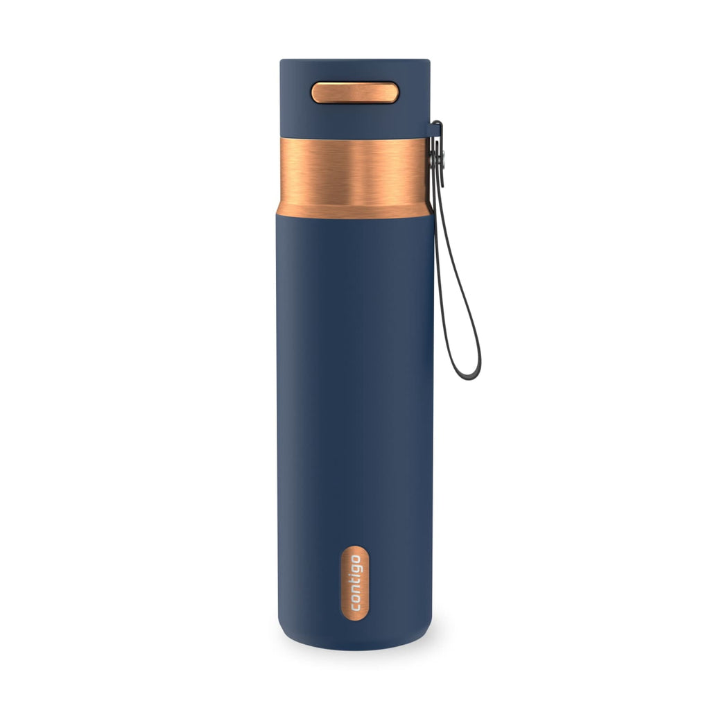 Contigo AutoSeal Leakproof Stainless Steel Reusable Water Bottle Tumbler with Carrying Strap, Cream/Champagne, 24 oz Edition-EMYX