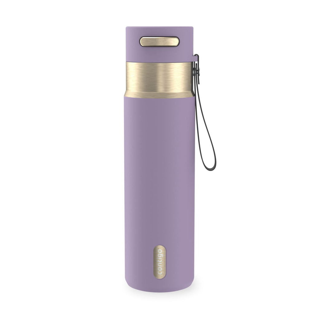 Contigo AutoSeal Leakproof Stainless Steel Reusable Water Bottle Tumbler with Carrying Strap, Cream/Champagne, 24 oz Edition-EMYX