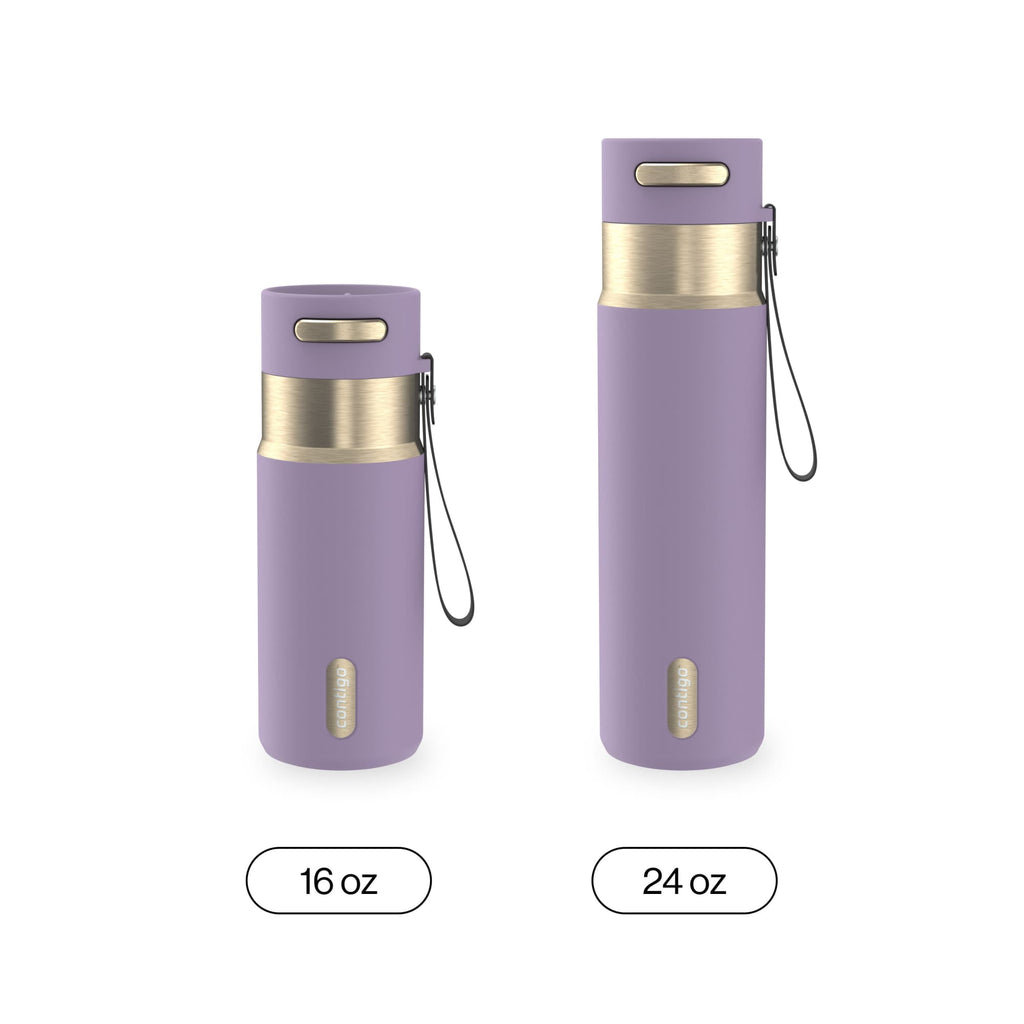 Contigo AutoSeal Leakproof Stainless Steel Reusable Water Bottle Tumbler with Carrying Strap, Cream/Champagne, 24 oz Edition-EMYX