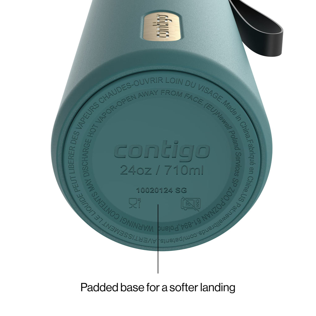 Contigo AutoSeal Leakproof Stainless Steel Reusable Water Bottle Tumbler with Carrying Strap, Cream/Champagne, 24 oz Edition-EMYX